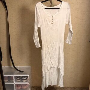Chic White High Low Dress with Button Detail